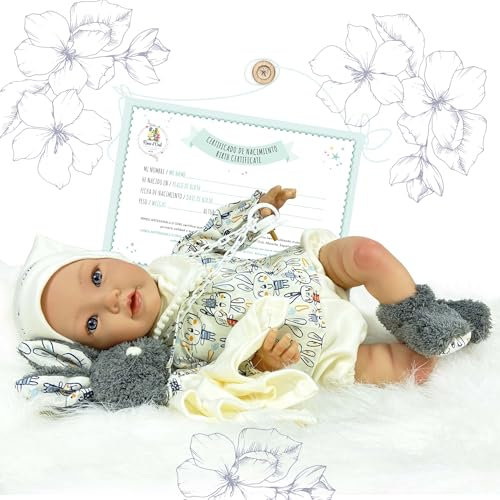 Nines d'Onil 1037 Nines Reborn Babypuppe, Puppe mit beweglichem Körper, kann Jede Position annehmen. Inklusive Windel, Schnuller, Flasche und Decke