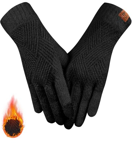 REACH STAR Winter Gloves for Women Men,Winter Clothing for Women 3-Finger Touch screen Elastic Thermal Knit Lining, Warm Gloves for Cold Weather,Running,Driving Christmas Gifts (Black)