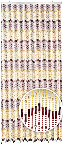Kobolo Türvorhang UP DOWN 90x200 cm, 72 Stränge, braun/gelb eleganter Perlenvorhang aus Kunststoff, ideal als Fliegenvorhang, Raumteiler oder Türdeko