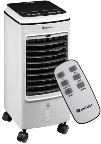 tectake® Climatizador Evaporativo, con Agua, Depósito con Indicador, Control Táctil LED, Mando a Distancia, Ventilador Silencioso, Ventilador Aire Frio - Blanco
