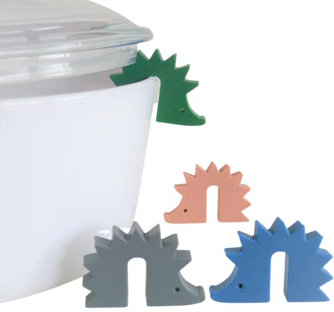 Ninelives Topfdeckelhalter Igel aus Silikon 4er-Set I Zubehör für Kochtopf, Pfannen-Deckel und Kochgeschirr I Kleine, Lustige, Bunte Küchenhelfer I Topfwächter Igel I Farbe Grau, Blau, Beige, Grün