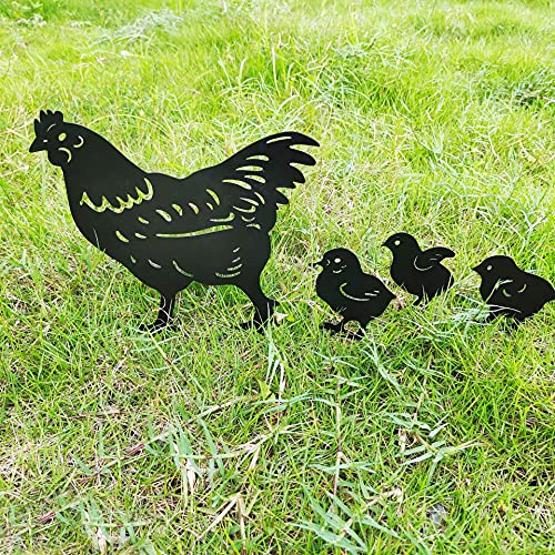 4 StüCk Garten PfäHle Kunst Hahn, Henne Und Tier EinsäTze, Garten Silhouette,Kunst Dekorativ, Festival Party Art Zeichen Rasen BüRgersteig Garten Dekoration.