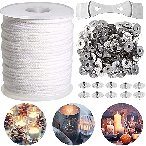 Rotoli Di Stoppini Candele,61M Intrecciato Stoppini In Cotone,Stoppino Piatto con Stoppino Supporto Fisso per Candele Fatte A Mano Fai-Da-Te Lampada A Olio