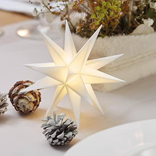 Novaliv Weihnachtsstern LED Dekostern WEISS 16cm Timerfunktion nur INNEN mit 1,5m Kabel und Batteriefach für 3 AA Batterien 3D Stern 18 Zackig Leuchtstern LED Weihnachtsbeleuchtung xmas Lights