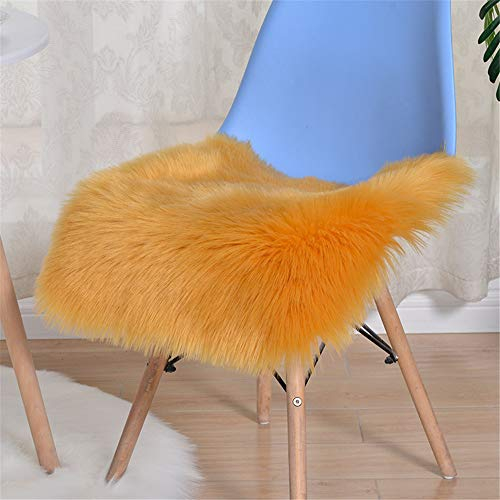 RAILONCH Kunstfell Dekofell Pelz Teppich, Super weich Lammfellimitat Schaffell Teppich Longhair Fell Nachahmung Wolle Bettvorleger Stuhl Sofa Matte (Orange,50 x 50cm)