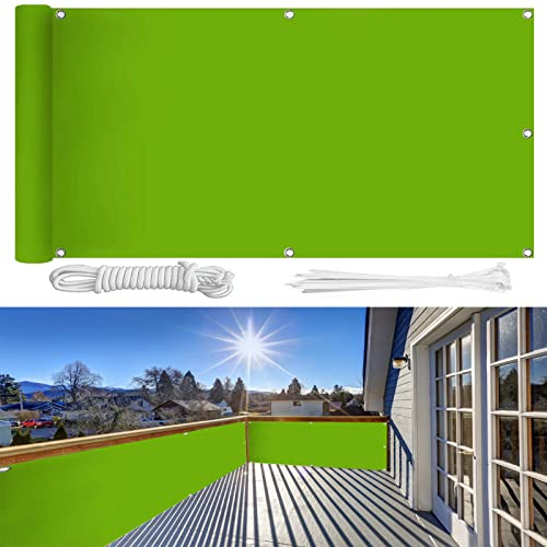 Ariyalk Balkon Sichtschutz 100×350cm Ohne Bohren, 100% Schutz der Privatsphäre,Blickdichte Balkonumspannung Windschutz UV-Schutz Gartenzaun Schwimmbad-Leitplanke,mit Ösen Kabelbinder und Kordel/Grün