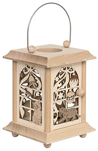 Drechslerei Kuhnert Tischlaterne/Teelichthalter - Motiv: Weichnacht mit Katzen aus Edelholz - Maße: 11,5 x 11,5 x 17cm - Made in Germany