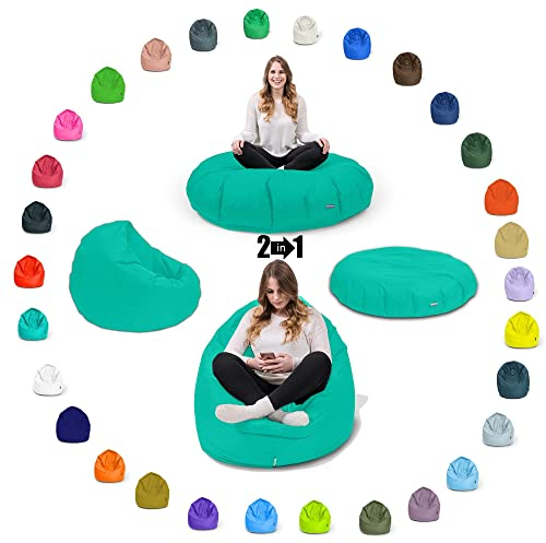 BuBiBag Sitzsack für Kinder und Jugendliche - geeignet als Bodenkissen, Sitzkissen oder als Gaming Sitzsack, geliefert mit Füllung (70 cm Durchmesser, Türkis)