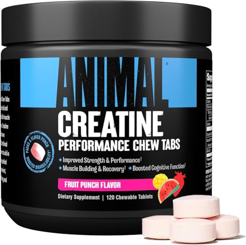 ANIMAL Creatine Performance Chew Tabs Fruit Punch - Kautabletten mit 5 g Kreatin Monohydrat pro Portion & Meersalz für verbesserte Wirkung - 120 Tabletten