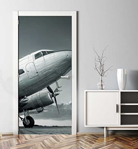 MyMaxxi - Tür bekleben mit Türtapete Türposter Türfolie Selbstklebend 90x200 Oldschool Flieger - Tür verschönern Türaufkleber Türklebefolie Himmel Luft Atmosphäre grau