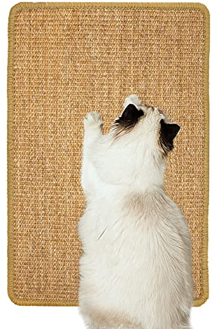 Kratzteppich Sisal, Kratzmatte Katze Groß, Kratzmatte für Katzen, Kratzbretter Boden rutschfest, Natürlicher Sisalteppich für Katzen, Schützt Teppiche und Sofas (60 * 40cm, Zufallsfarbe)