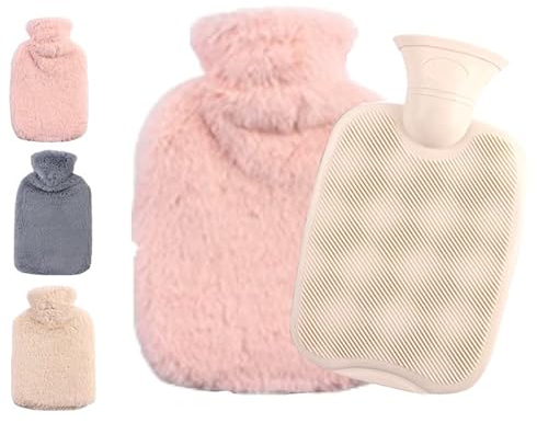 FlyHigh Edle Wärmflasche mit Bezug in Kunstfelloptik - Wärmeflasche mit 1,8 Liter Fassungsvermögen und extra weichem Bezug (Pink)