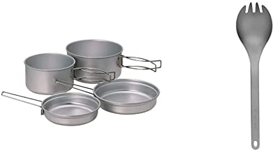 Snow Peak Multi Compact Cook Set, Japanese Titanium, Ultralight and Compact for Camping and Backpacking & SCT-004 Titanium Spork, Lightweight, Silver