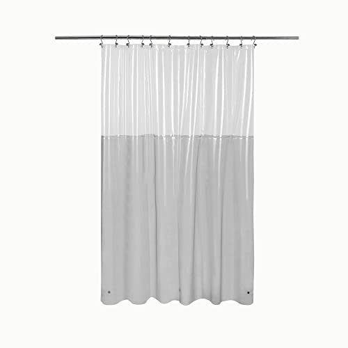 Duschvorhangeinlage mit 3 beschwerten Magneten, robuster PEVA-Kunststoff, für Badezimmer, wasserdichtes Vinyl und durchsichtiges Duschfutter, Metallösen, Farbblock, transparent/schwarz 183 x 183 cm