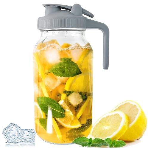 OneDream Glass Pitcher with Lid, 64 oz Large Mason Jar Wide Mouth, Sun Tea Glass Jar for Outside, Iced Tea Pitcher for Cold Beverages, Breast Milk, and Home Entertaining