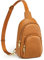 S-ZONE Kleine Umhängetasche für Damen, Leder, RFID-blockierend, Brusttasche, Crossbody-Packungen, Rucksack, braun, S