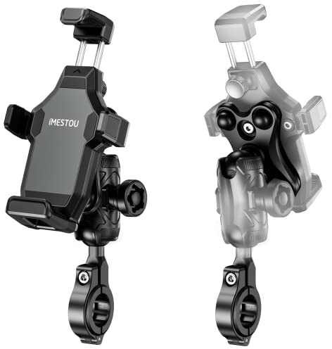 iMESTOU Supporto per Telefono da Moto Anti-vibrazione Supporto per Manubrio a Sfera da 2.5 cm, Universale per Cellulari da 4.7 a 7.2 Pollici, Adatto Saldamente per Manubri da 2.2 a 3.2 cm