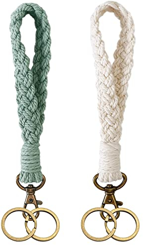 Sugeru 2 Stück Geflochtener Schlüsselanhänger | Makramee | Boho Zubehör | Schlüsselbund,Keychain | Geschenke für Sie | Brautjungfern Geschenkideen | Geschenke für Mama & Schwestern & Freunde