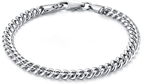 CASSIECA Armband Herren Edelstahl Panzerkette für Männer Jungen 5mm Cuban Link Armkette 17cm Hip Hop Rapper Modeschmuck Geschenk mit Schmuckkästchen