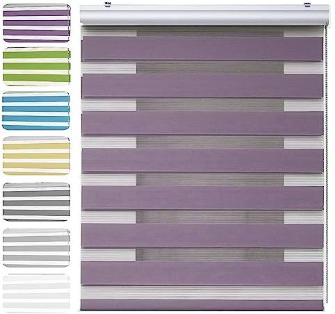 Tür Fenster Rollo 120 x 180 cm Doppelter Stoff, durchscheinend Duorollo Doppelrollo mit Verstellbarer Kette für Fenster und Türen, Küche, Lila