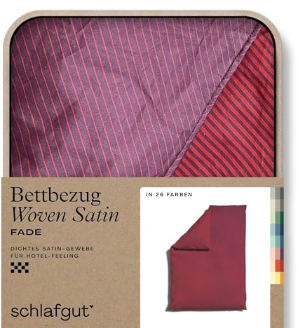 schlafgut Woven Fade Satin Bettwäsche 135x200cm gestreift Bettdecke Bezug einzeln, Red Fade Deep in Hotelqualität mit 100% Baumwolle | Bettbezug, Deckenbezug, Rot gestreift, Satin, 100% Baumwolle, Hotelqualität, OEKO-TEX