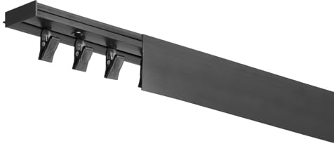 RENA Vorhangschiene 1-Läufig Gardinenschiene aus Kunststoff Vorhang-Deckenschiene mit Abdeckung und Klammern Gardinenleiste Gardinenstange Gardinen Vorhänge für Deckenmontage Schwarz 190cm