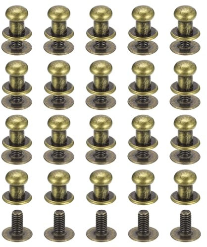 sourcing map 6mm Ball Head Stud Rivets Screw Back, 20Pack Round Head Button Nipple Rivet for DIY Leather Craft Handbag Belt, Bronze Tone