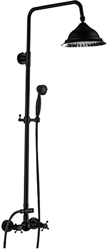 BAOCHADA Retro Duscharmatur Schwarz Duschsystem mit Regenduschset, Thermostat Edelstahl Duschset mit Handbrause, Antik Wandmontage Edelstahl Duschsäule Einstellbare Höhe 90-118CM