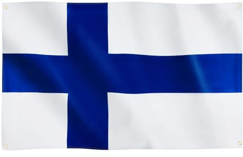Runesol Bandiera Finlandia, 91x152cm, 3ft x 5ft, Bandiera Nazionale Finlandese, Croce Blu, Nordica, 4 Occhielli, 1 Occhiello in Ogni Angolo, Giorno dell'Indipendenza, Interno, Esterno, Epifania