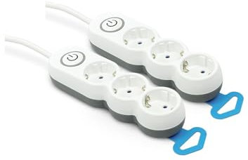 Garza - 2er-Pack Mehrfachsockel mit 3 Steckern, 1,4 Meter Kabel, Flachstecker, mit Schalter, Kinderschutz, Weiß