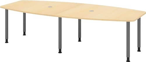bümö Konferenztisch oval 280x130 cm großer Besprechungstisch in Ahorn, Besprechungstisch mit Gestell in Graphit, Meetingtisch für 10 Personen, XXL-Tisch für Besprechungsraum & Meeting