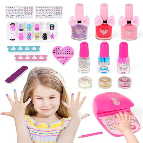 deAO Nagelstudio Spielzeug Mädchen - Nagellack Kinder Geschenke Schminke Nageldesign Nagelkunst Nagellacke Geburtstagsgeschenk für Weihnachten Geburtstag Halloween Party