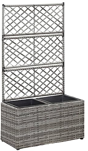 ARKEM Hochbeet mit Rankgitter 2 Töpfe 58×30×107cm Poly Rattan Grau Hochbeete FüR Garten Komposter Garten