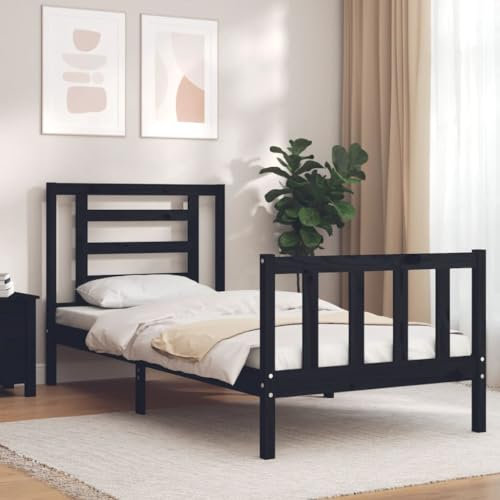 Camerina Massivholzbett mit Kopfteil Bettgestell Bed Frame Holzbett Kopfteil Bett Schlafzimmer Bett Massivholzbetten Schwarz 3192850