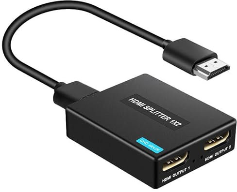HDMI Splitter 1 in 2 Out With Cable, 4K@30HZ 1x2 for 1080P, Supports HDCP1.4 Bypass, for Xbox, PS3/4/5, Sky Box, Fire Stick, DVD Player (1 Source to 2 Displays)