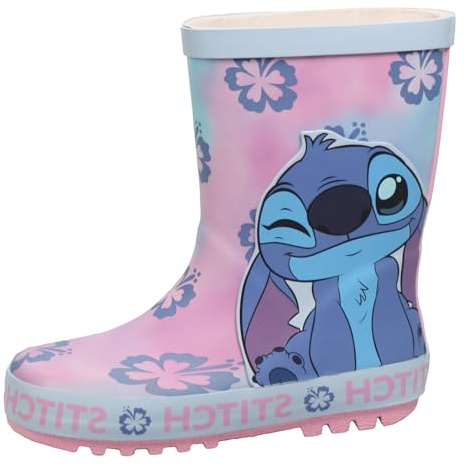 Disney Stitch - Stivali di gomma per bambini, stivali da pioggia Wellington per bambine, rosa, 28 EU