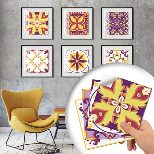 Dick Fliesenaufkleber KüChe Klebefliesen, Fliesenfolie Bad, Vinyl Selbstklebende Fliesen, Klebefolie KüChe Fliesenfarbe Badezimmer KüChenfolie PVC Spritzschutz Wand, Alhambra Palace Spanisch Retro