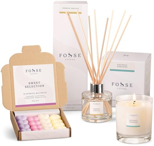 The Sweet Bundle: Sweet Selection Wax Melts, French Vanilla Reed Diffuser (100ml) and Coconut Paradise Candle (30cl) - The Gift for Every Occasion