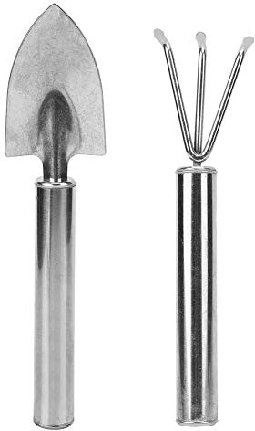 Edelstahl-Gartenschaufel-Rechen-Set, rutschfest, kleines Grabwerkzeug, Mehrzweck-Handwerkzeug für Blumen, Pflanzen, Gartenarbeit