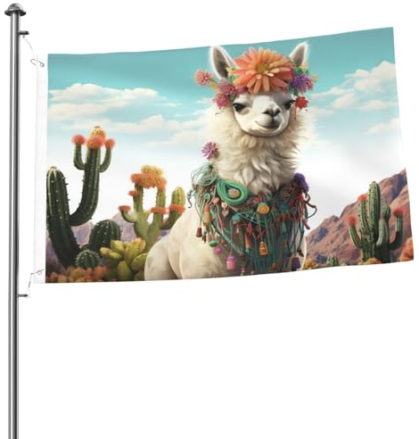 Flagge, 60 x 90 cm, doppelseitig, bedruckt, für drinnen und draußen, Banner, Urlaub, Gartenflagge, mexikanischer Lama, Kaktus, Willkommensbanner für Garten, Haus, Hof, Rasen, Dekoration, Flaggen