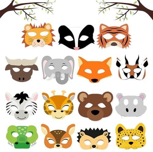 Sunshine Smile 15 Stück Tiermasken für Kinder - Papier Tiermaske, Maske Tiere, Leopard und Gepard Masken