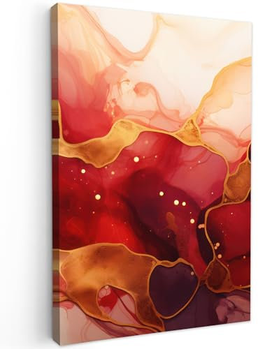MuchoWow© Quadro Camera Da Letto 40x60 cm Quadri Soggiorno Decorazione Parete Quadri Moderni Su Tela Stampe Foto Con Cornice Quadretti Poster Cucina AstrattiMarmo - Rosso - Oro