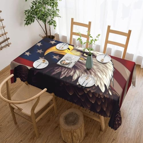 EVANEM Rechteckige Tischdecke mit USA-Flagge und Adler, auslaufsicher, öl- und wasserabweisend, Polyester-Tischdecke, für Partys im Innen- und Außenbereich, Hochzeiten, Geburtstage, Weihnachten
