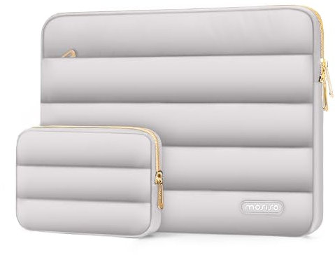 MOSISO 15-15.6 inch Laptop Case, 16 inch Puffy Laptop Sleeve Compatible with MacBook Pro 16, HP Dell ASUS Acer Toshiba Lenovo Notebook Computer, Polyester Horizontal Bag with Small Case, Gray
