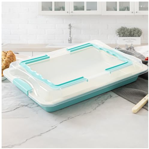 Spmarkt Kuchenform mit Deckel, 38,1 x 25,4 x 5,1 cm, tiefe Gelee-Rollform, antihaftbeschichtete Keramikbeschichtung, ofenfest, 230 °C, PFOA- und PTFE-frei, Backen und Tragen für Texas-Blech, Brownies