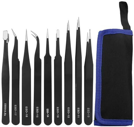 ANCLLO Juego de Pinzas de precisión (9 Piezas) para electrónica, joyería, Manualidades, Trabajos de Laboratorio