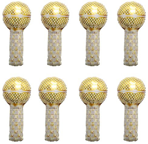 8Pcs Gold Microphone Balloons Foil Helium 32 Inch Microphone Balloons for Birthday 90S 80S Theme Party Balloons for Musical Concert Themed Party Role Play