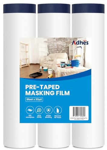 ADHES Abdeckfolie Mit Klebeband, Maler Abdeckfolie Malerband Abdeck-Folie, Malerfolie Malerkrepp Für Lackieren, Staubschutz, Schutz von Möbeln, 2600mm X 27m, 3 Rollen blau Masking Film