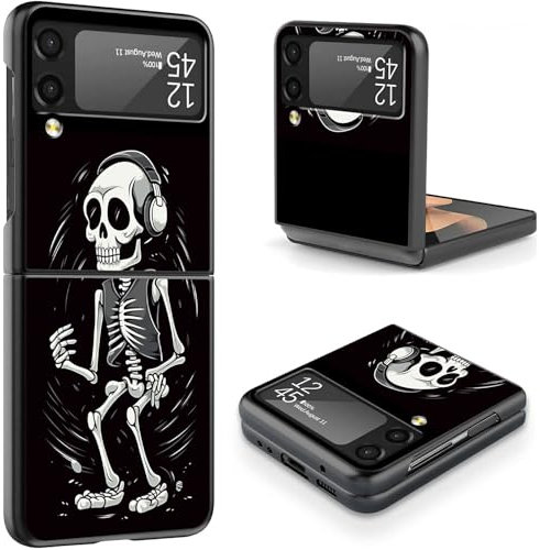SROJDHFJB Skull Headphones Print for Samsung Galaxy Z Flip 4 Phone Case, Slim Lightweight Case Hard PC Wireless Charging Women Cover for Galaxy Z Flip 4
