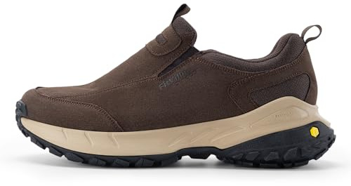 FitVille Men's Extra Wide Hiking Shoes,Slip On Trainers Outdoor Trekking Walking Shoes for Swollen Feet Charcoal Brown 12 UK Wide